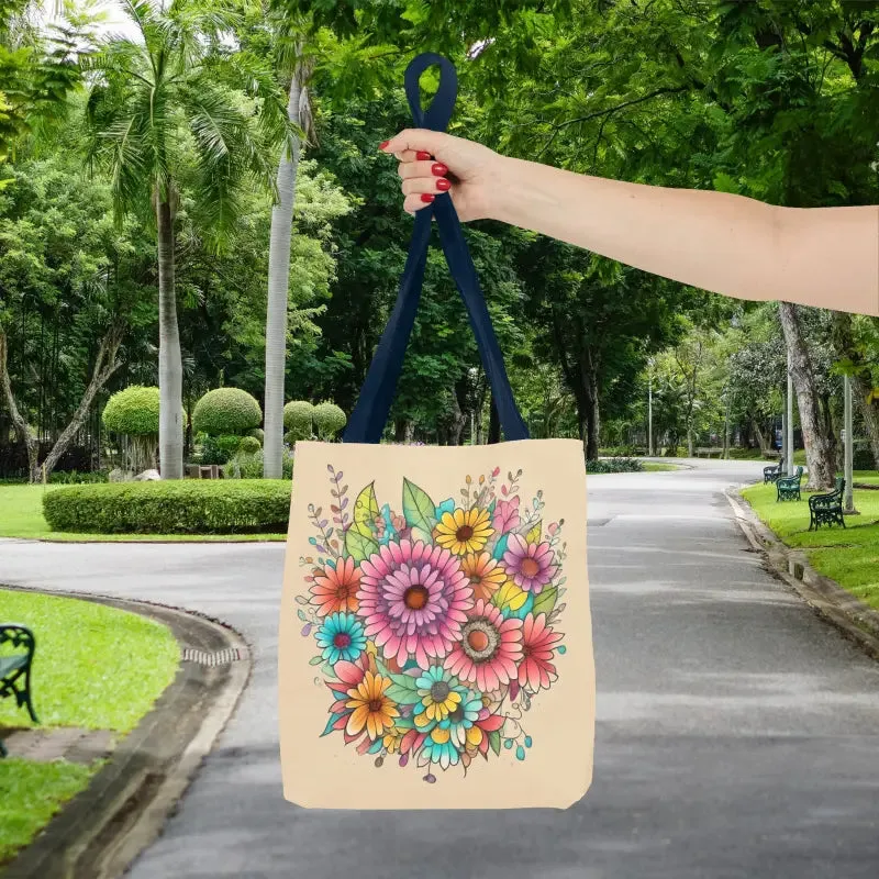 Large Vibrant Flowers Print Tote Bag with Flair