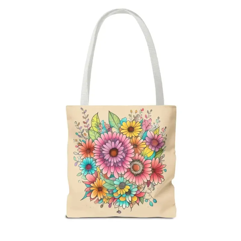 Large Vibrant Flowers Print Tote Bag with Flair
