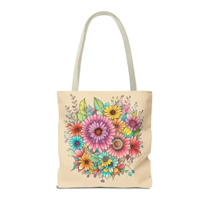 Large Vibrant Flowers Print Tote Bag with Flair