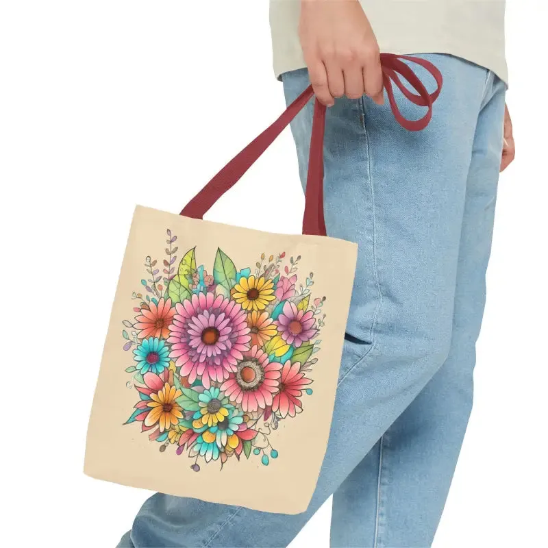 Large Vibrant Flowers Print Tote Bag with Flair