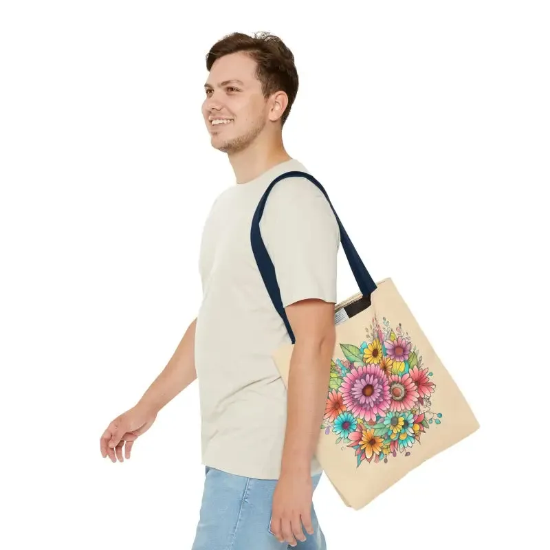 Large Vibrant Flowers Print Tote Bag with Flair