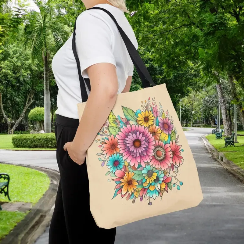 Large Vibrant Flowers Print Tote Bag with Flair