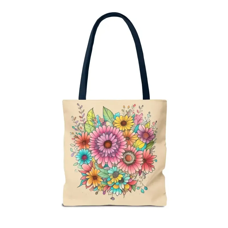 Large Vibrant Flowers Print Tote Bag with Flair