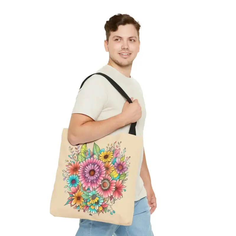 Large Vibrant Flowers Print Tote Bag with Flair