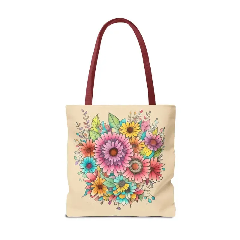 Large Vibrant Flowers Print Tote Bag with Flair