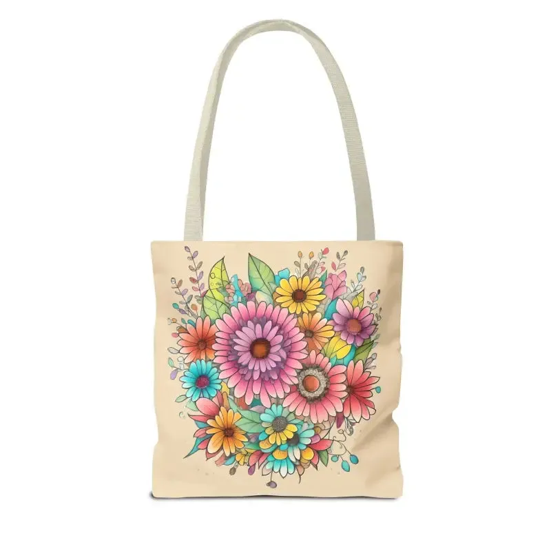 Large Vibrant Flowers Print Tote Bag with Flair