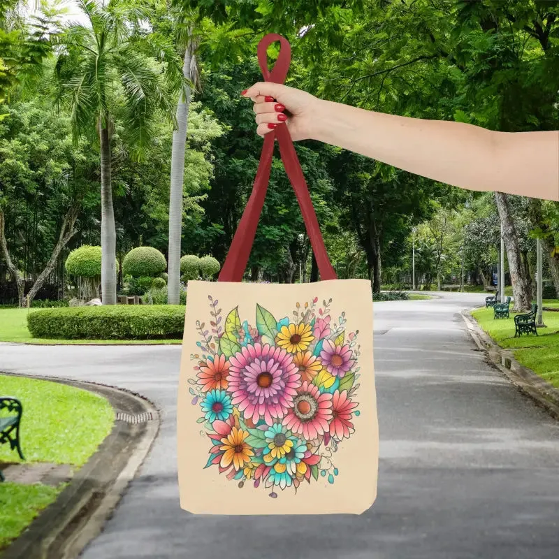 Large Vibrant Flowers Print Tote Bag with Flair