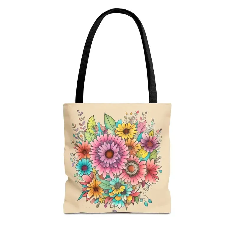 Large Vibrant Flowers Print Tote Bag with Flair