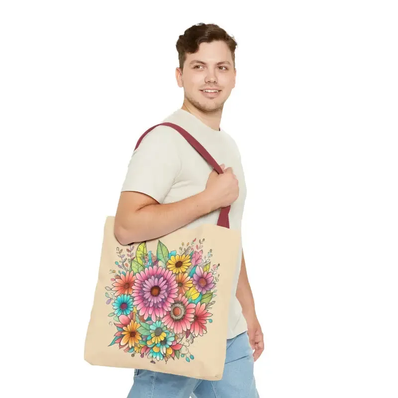 Large Vibrant Flowers Print Tote Bag with Flair