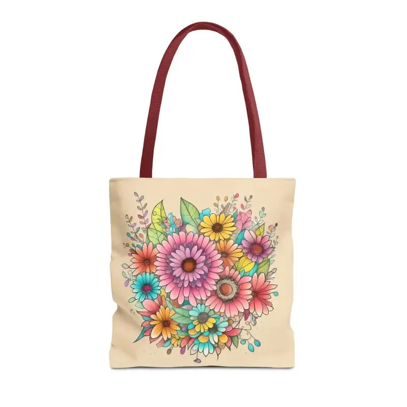 Large Vibrant Flowers Print Tote Bag with Flair