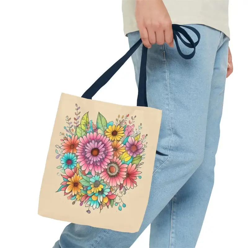 Large Vibrant Flowers Print Tote Bag with Flair