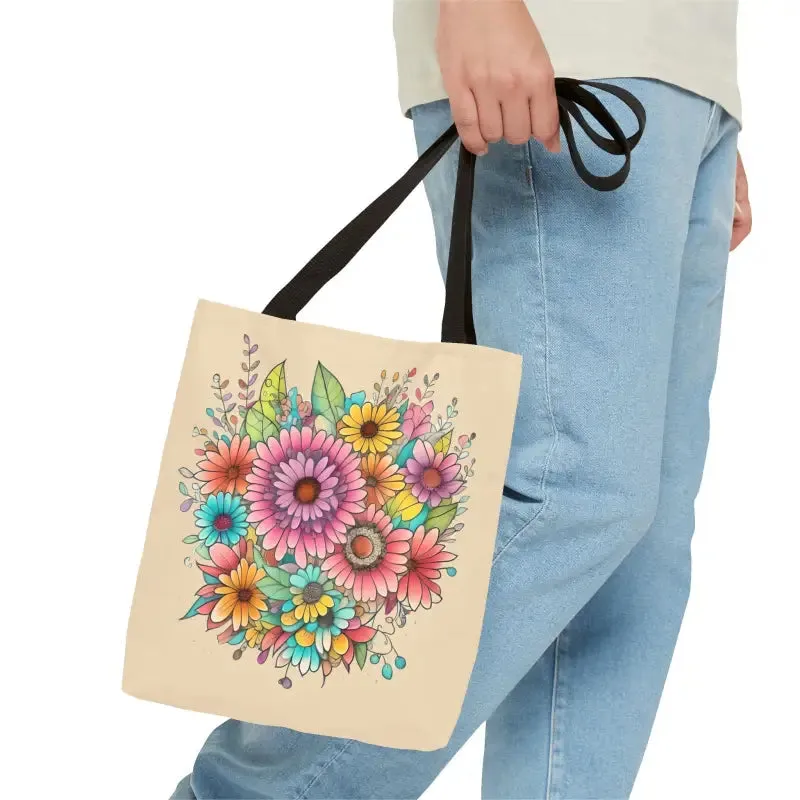 Large Vibrant Flowers Print Tote Bag with Flair