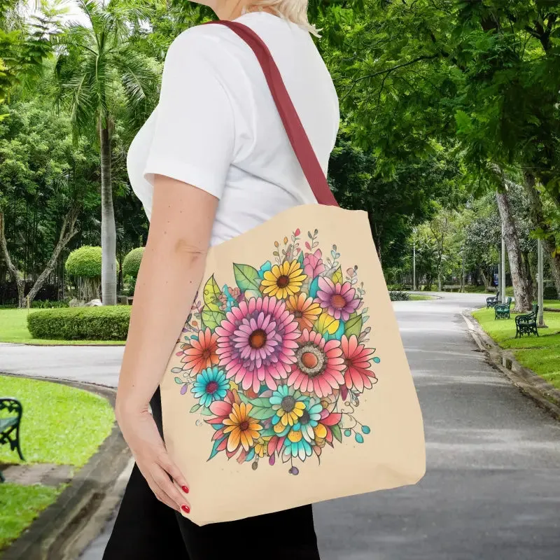 Large Vibrant Flowers Print Tote Bag with Flair