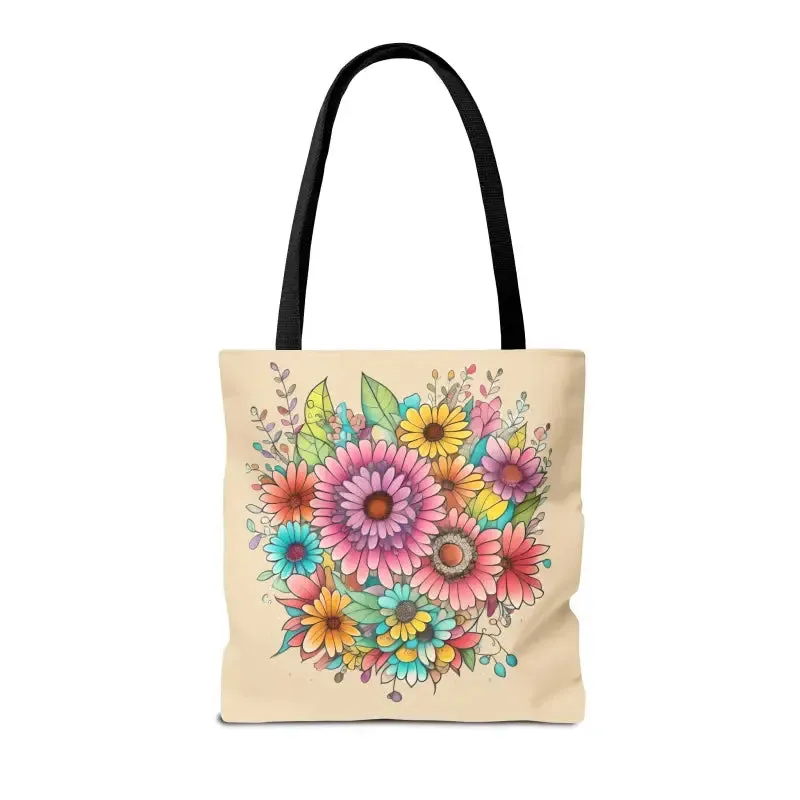 Large Vibrant Flowers Print Tote Bag with Flair