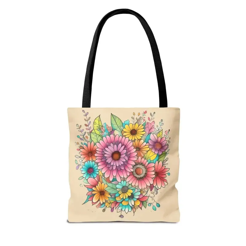 Large Vibrant Flowers Print Tote Bag with Flair