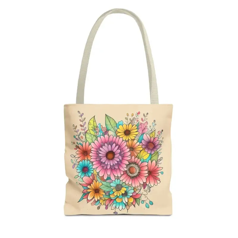 Large Vibrant Flowers Print Tote Bag with Flair