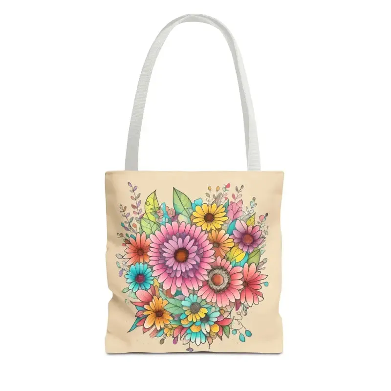 Large Vibrant Flowers Print Tote Bag with Flair