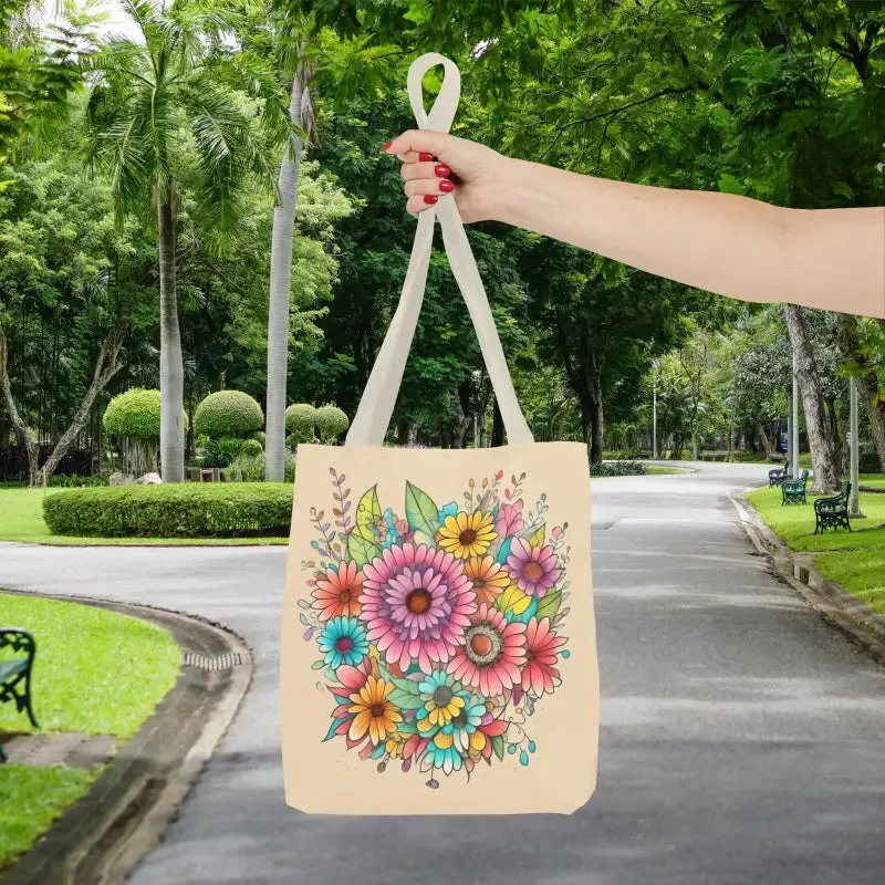 Large Vibrant Flowers Print Tote Bag with Flair