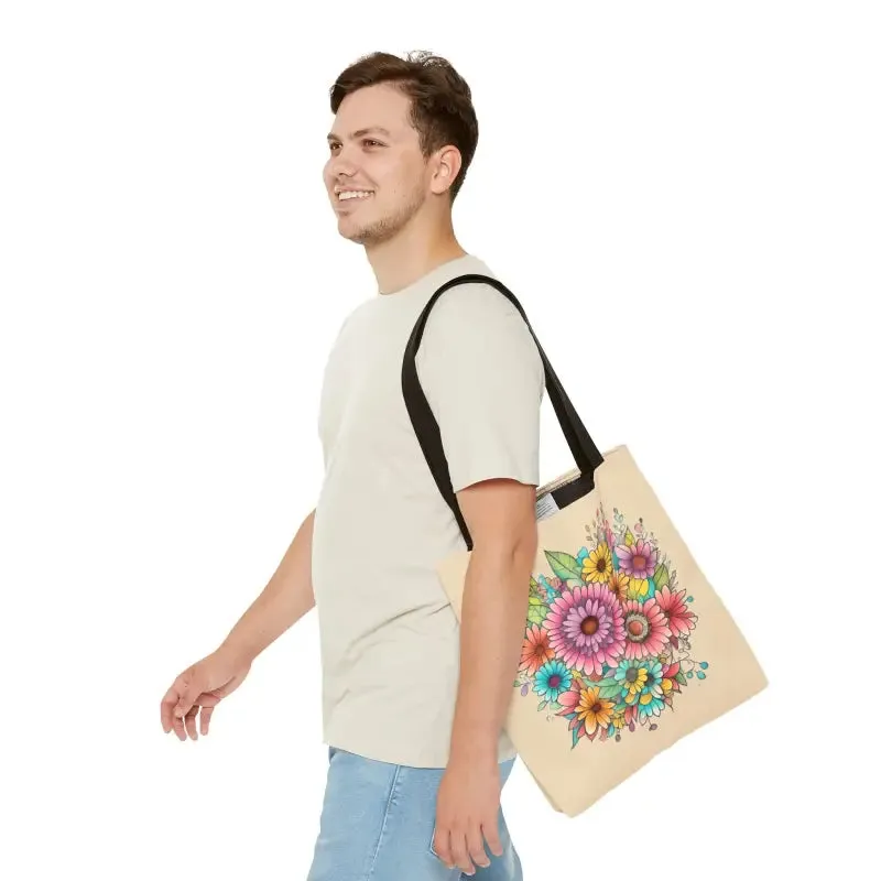 Large Vibrant Flowers Print Tote Bag with Flair