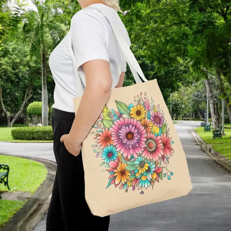 Large Vibrant Flowers Print Tote Bag with Flair