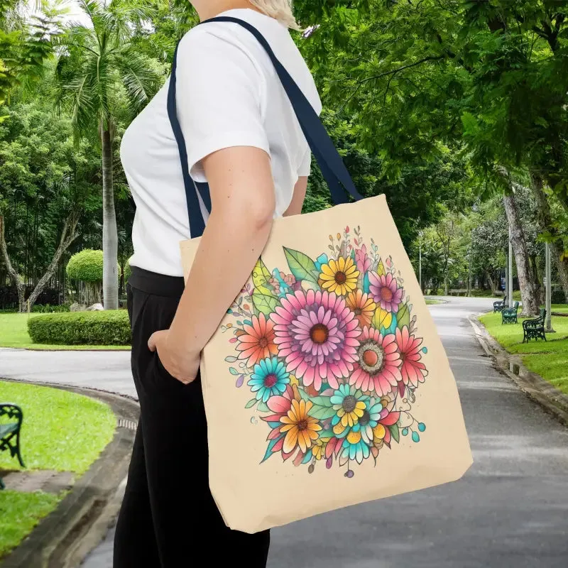 Large Vibrant Flowers Print Tote Bag with Flair