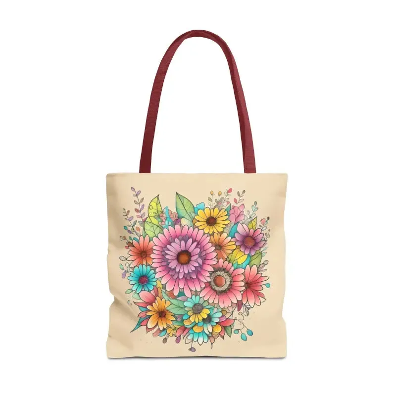 Large Vibrant Flowers Print Tote Bag with Flair