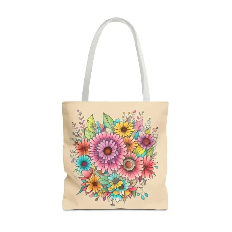 Large Vibrant Flowers Print Tote Bag with Flair
