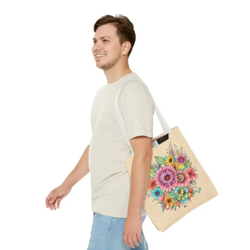 Large Vibrant Flowers Print Tote Bag with Flair