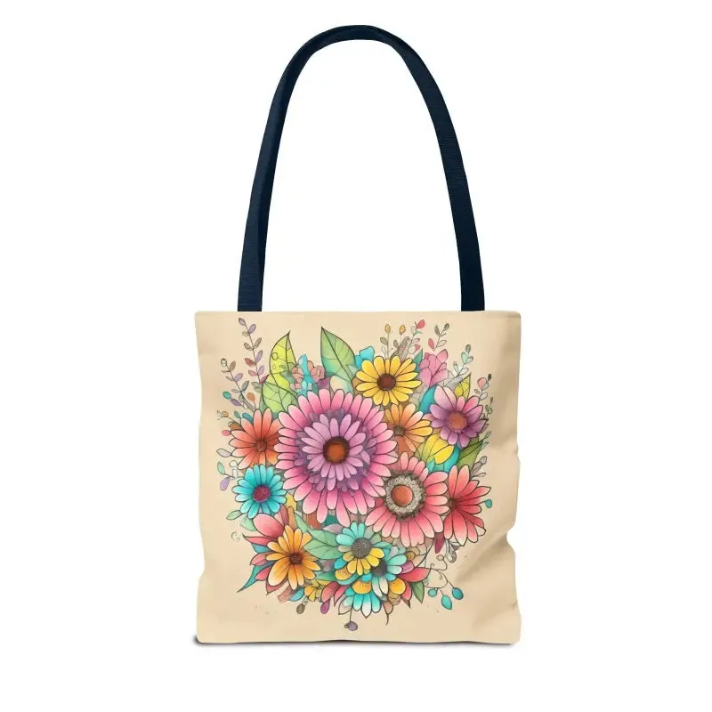 Large Vibrant Flowers Print Tote Bag with Flair