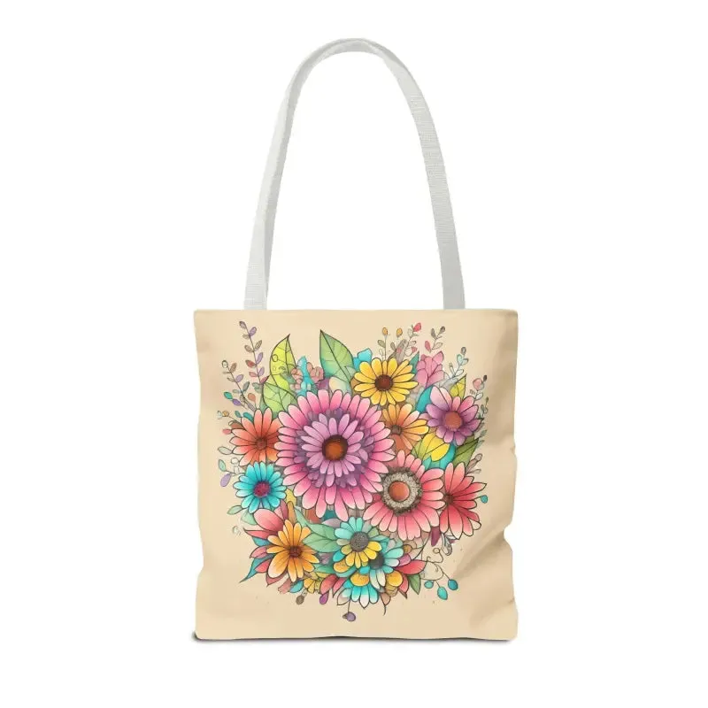 Large Vibrant Flowers Print Tote Bag with Flair