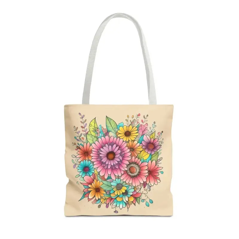 Large Vibrant Flowers Print Tote Bag with Flair