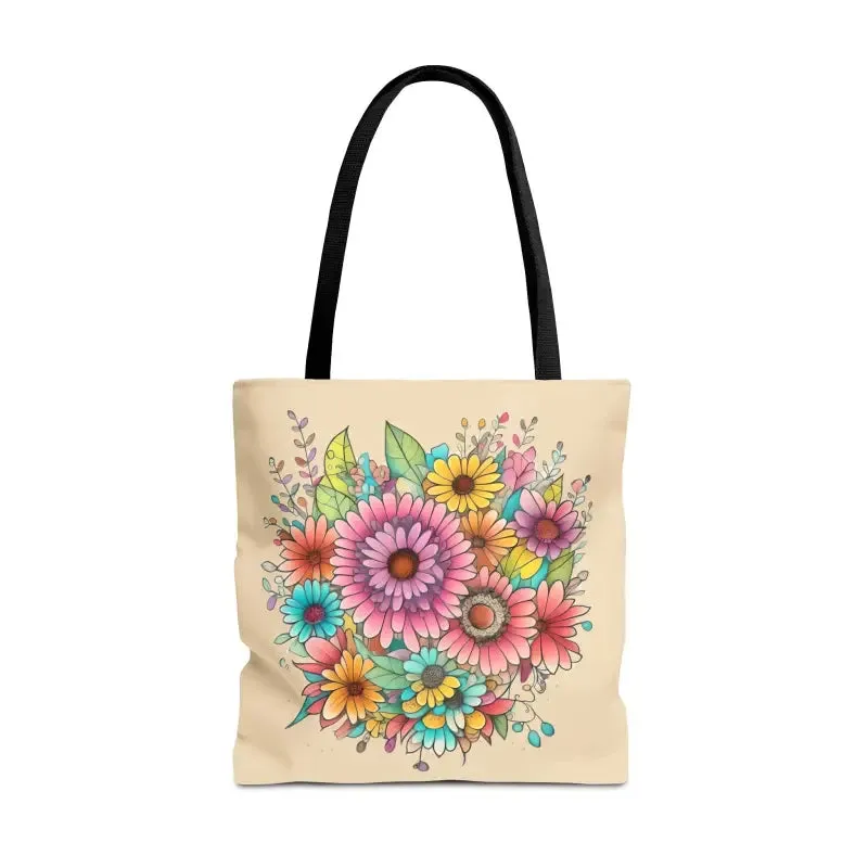 Large Vibrant Flowers Print Tote Bag with Flair
