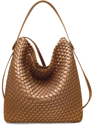 Large Woven Tote Bag Vegan Leather Shoulder Bag for Women Fashion Travel Shopper Bag Top Handle Handbag and Purse