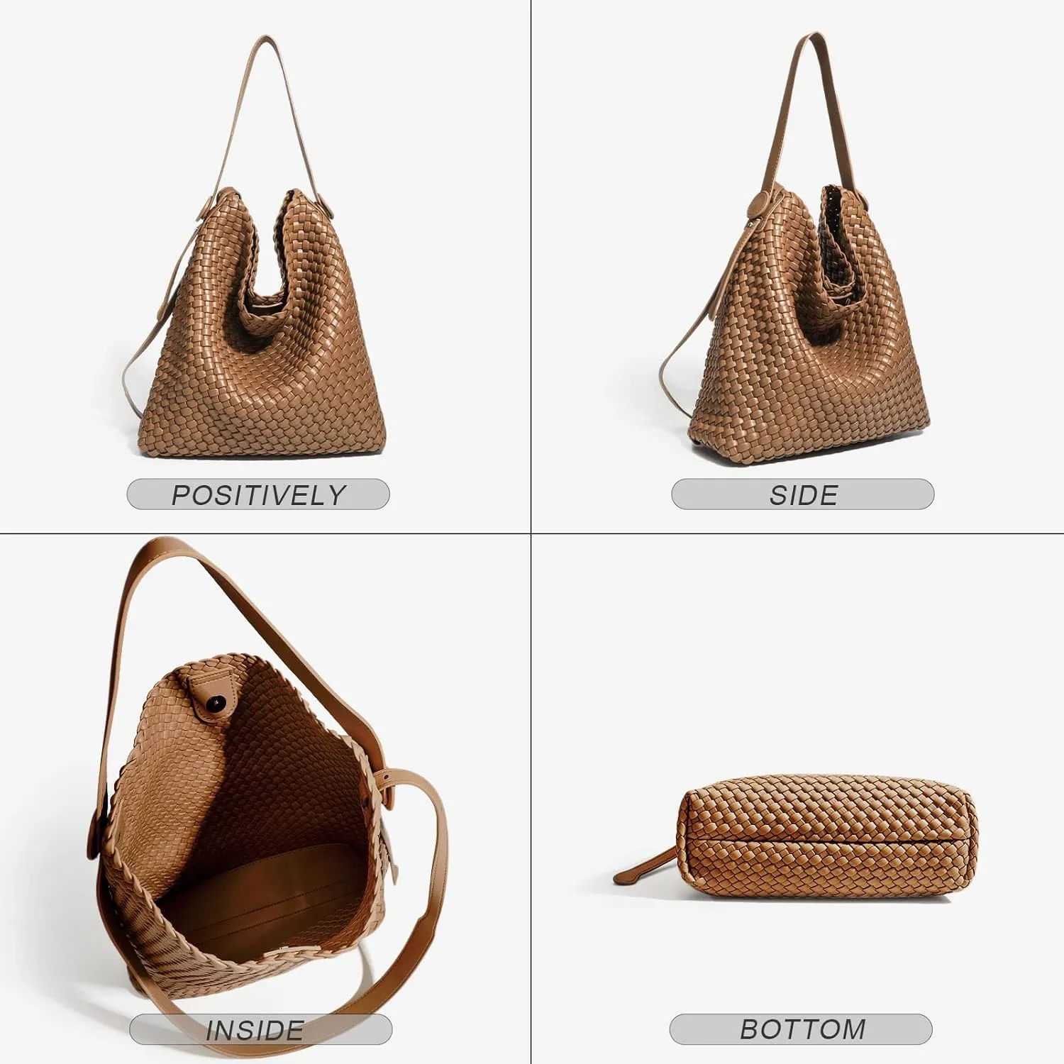 Large Woven Tote Bag Vegan Leather Shoulder Bag for Women Fashion Travel Shopper Bag Top Handle Handbag and Purse
