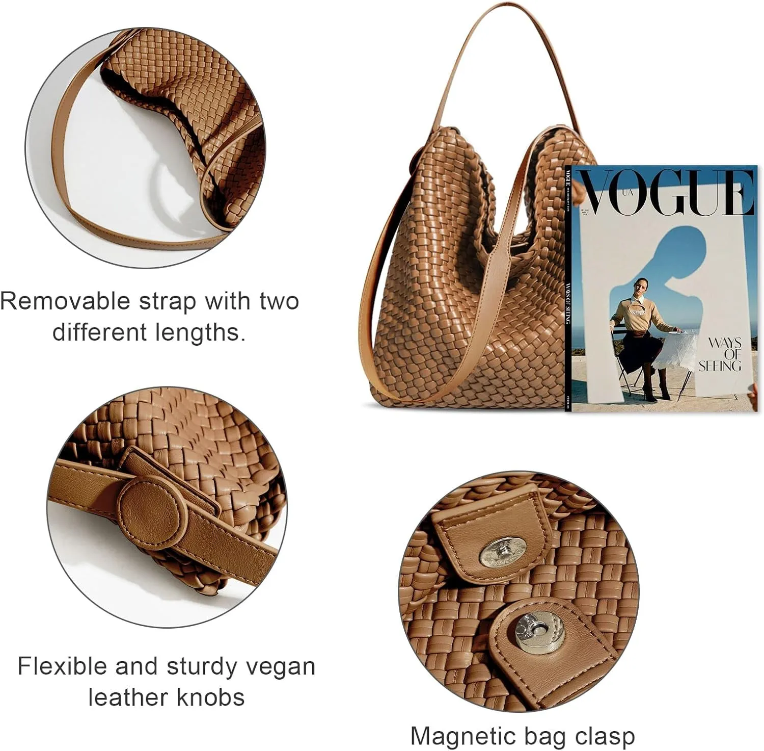 Large Woven Tote Bag Vegan Leather Shoulder Bag for Women Fashion Travel Shopper Bag Top Handle Handbag and Purse