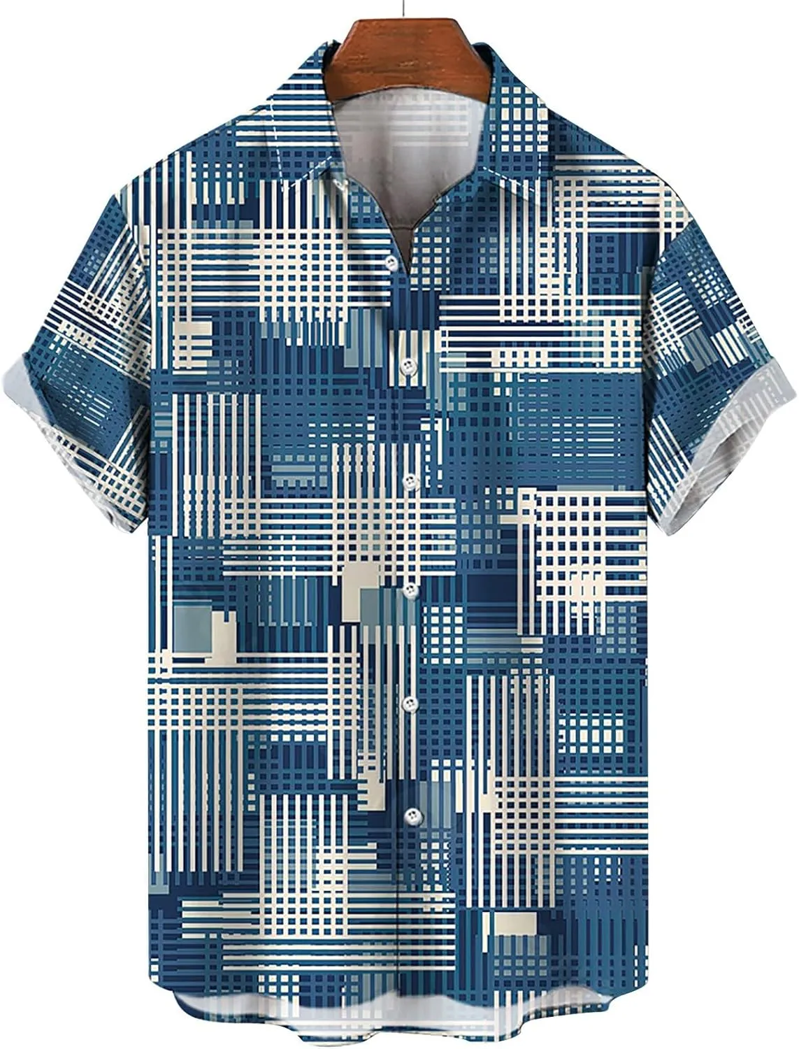 LCMTWX Hawaiian Shirt Splicing Day Shirts Short Sleeve Casual Button Down Beach Flower Shirt and Shorts Suits Mens Blue