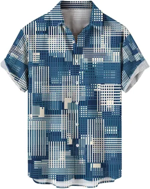 LCMTWX Hawaiian Shirt Splicing Day Shirts Short Sleeve Casual Button Down Beach Flower Shirt and Shorts Suits Mens Blue