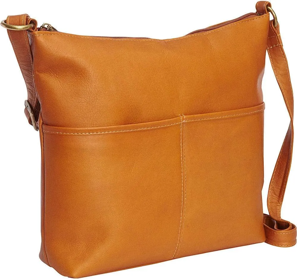 Le Donne Full-Grain Colombian Leather Carefree Top-Zip Shoulder Bag with Adjustable Strap and Smart Phone Holder
