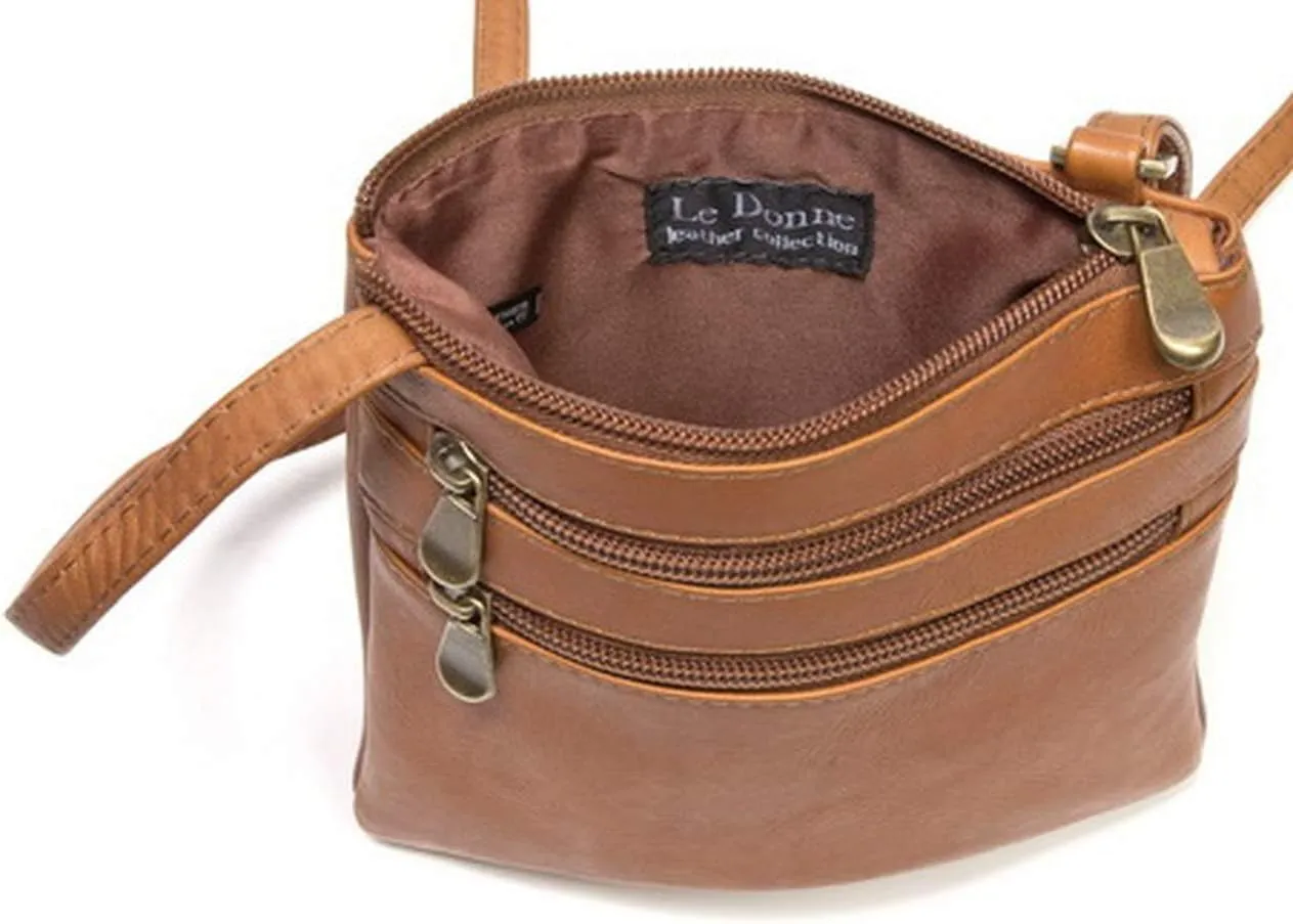 Le Donne Leather Two Zip Small Crossbody Bag Leather Purse Handbag Premium Colombian Leather Shoulder Bag