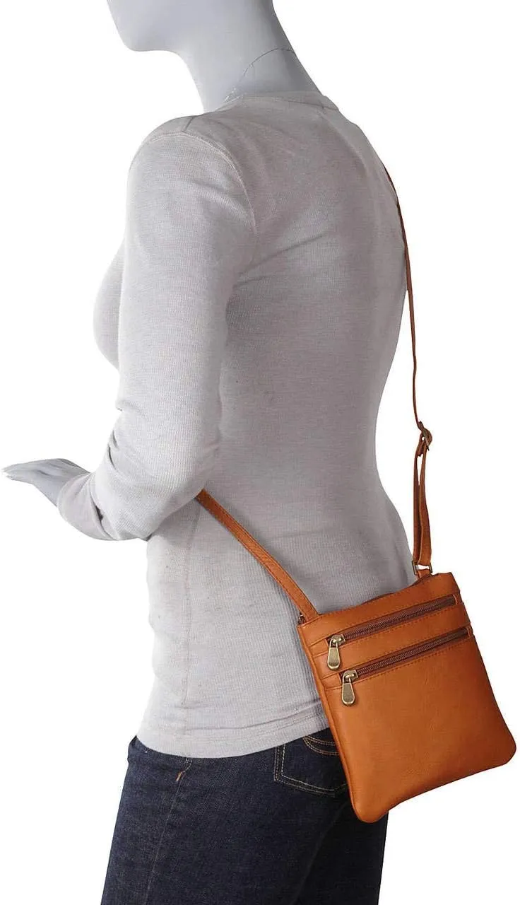 Le Donne Leather Two Zip Small Crossbody Bag Leather Purse Handbag Premium Colombian Leather Shoulder Bag