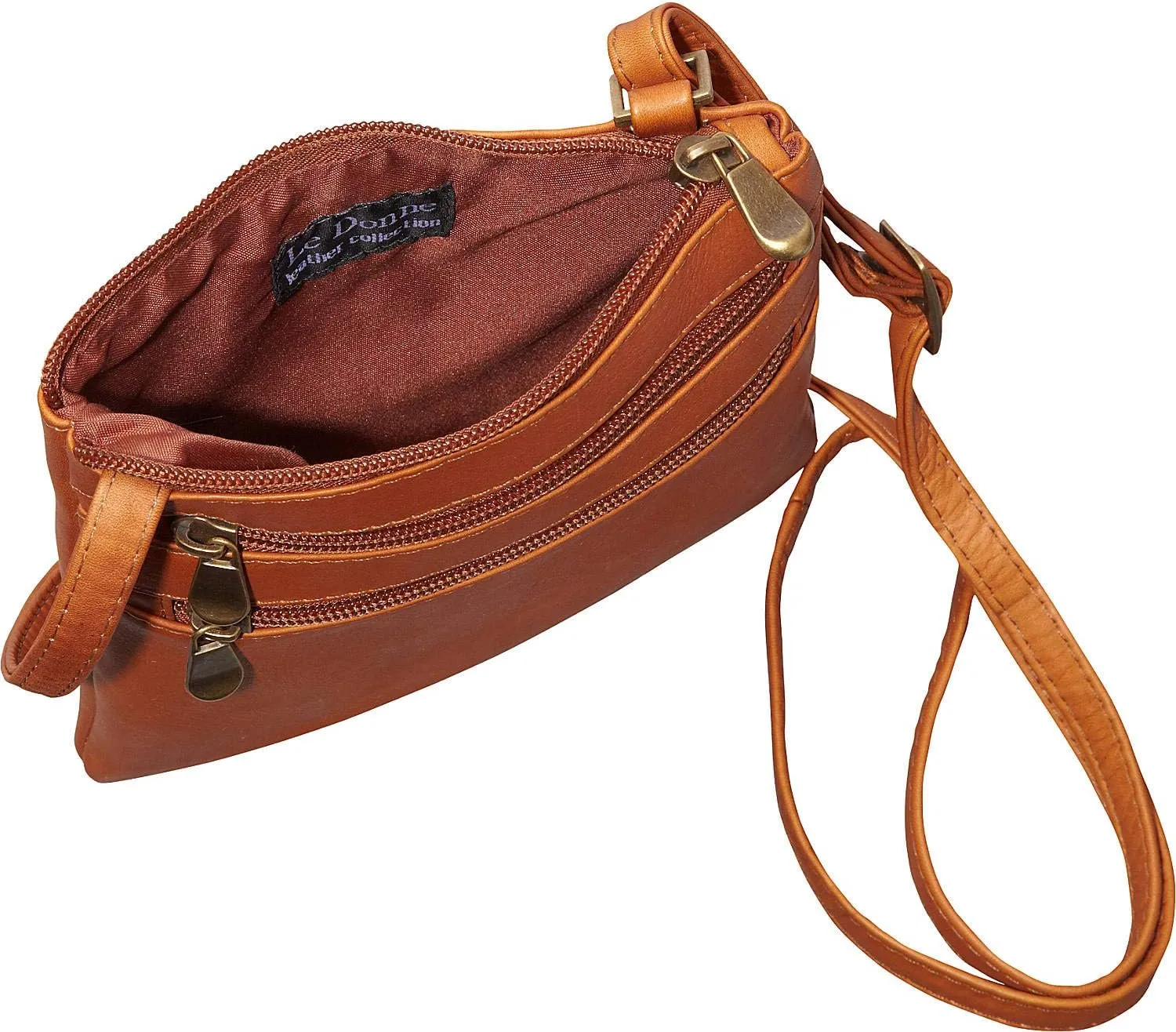 Le Donne Leather Two Zip Small Crossbody Bag Leather Purse Handbag Premium Colombian Leather Shoulder Bag
