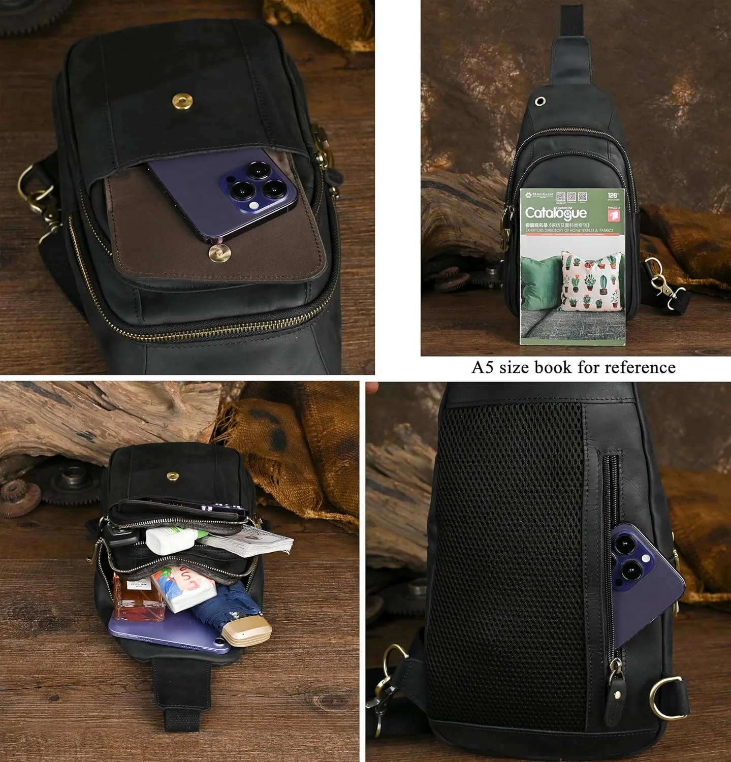 Le'aokuu Men Outdoor Casual Travel Hiking Tea Crossbody Chest Sling Bag Rig One Shoulder Strap Bag Backpack Men Leather