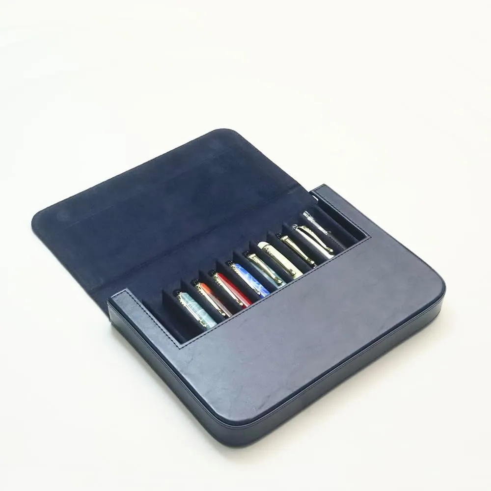 Leather 12 Fountain Pen/Pencil Tray Case Organizer, Fashion Design, Handmade, Magnetic Closure with Drawer, Christmas Gift for Man/Woman/Office, 12 Slots(blue)
