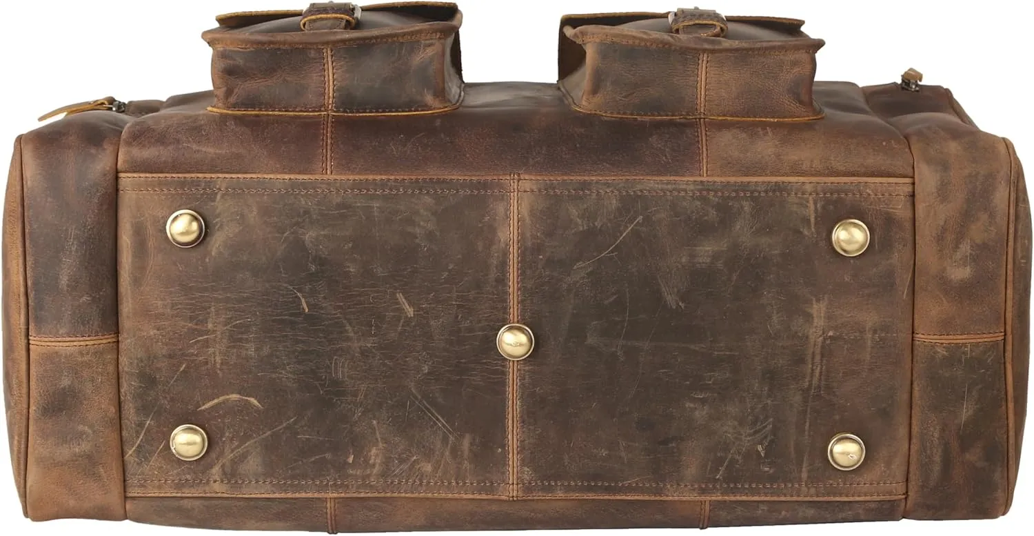 Leather 24 inch Duffel Bag Travel Sports Overnight Weekend Leather Duffle Bag for Gym Sports Cabin Holdall bag