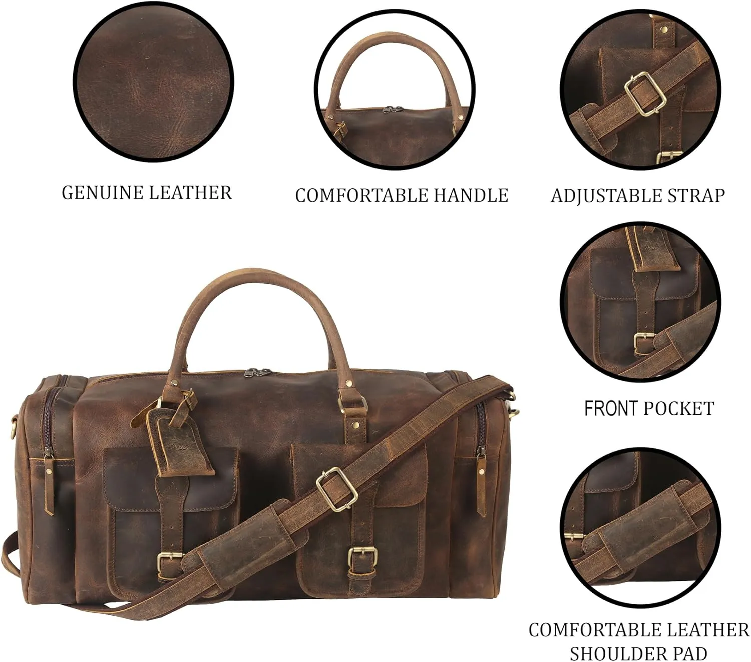 Leather 24 inch Duffel Bag Travel Sports Overnight Weekend Leather Duffle Bag for Gym Sports Cabin Holdall bag