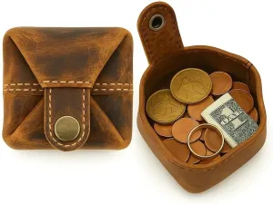 Leather Coin Pouch - Compact Change Holder and Mini Pocket Wallet for Men & Women (Antique Brown)