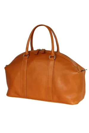 Leather Dome Duffle Bag | Handmade to Order in Italy, Soft Pebble-Grain Leather | Luxury Travel Bag, Shoulder Straps Included (Amber)