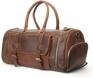 Leather Duffle Bag for Men | 24-Inch Full Grain Leather Weekender Duffel, Overnight Travel Gym Bag, Carry-On Luggage for Sports & Airplane Travel