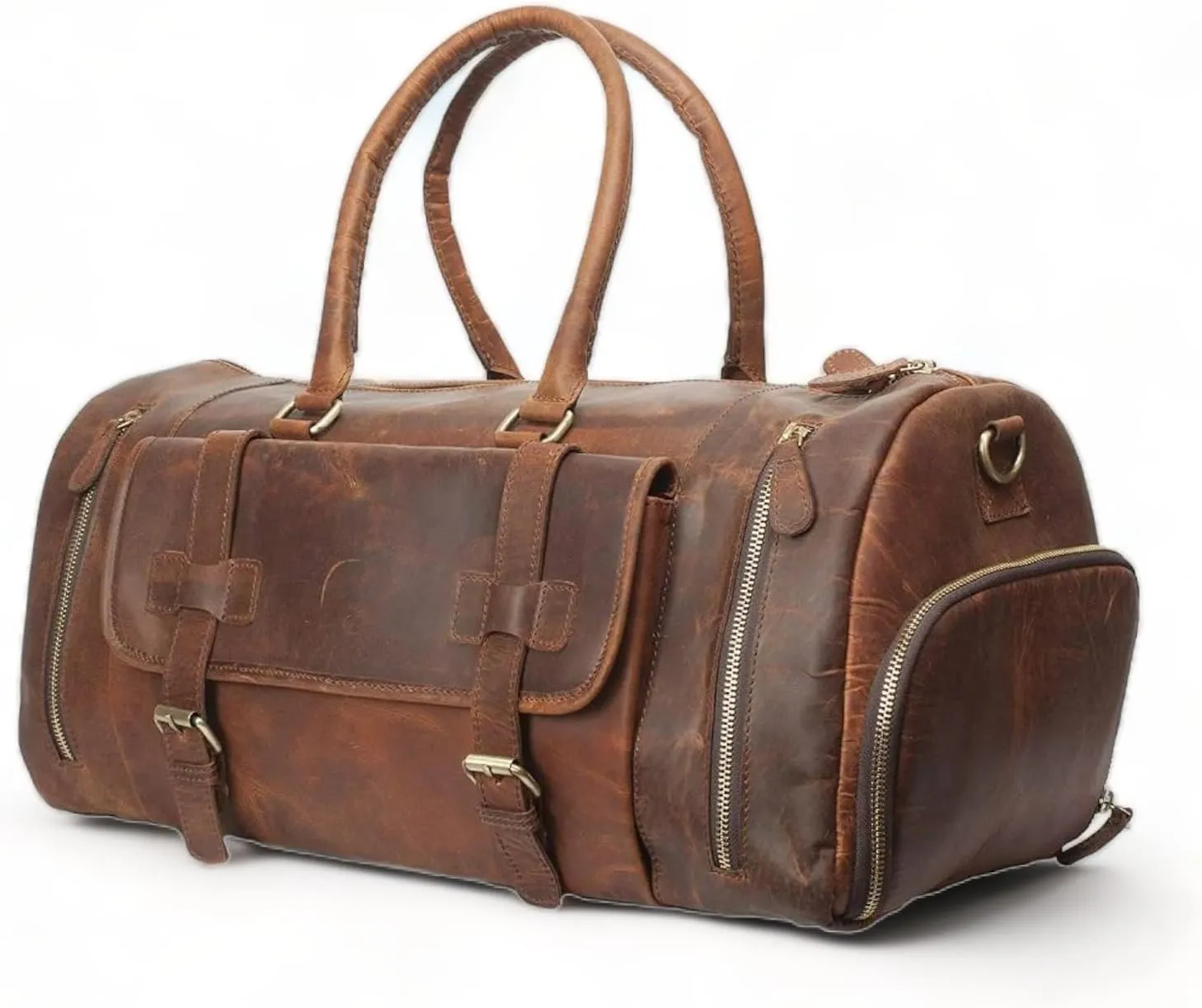 Leather Duffle Bag for Men | 24-Inch Full Grain Leather Weekender Duffel, Overnight Travel Gym Bag, Carry-On Luggage for Sports & Airplane Travel