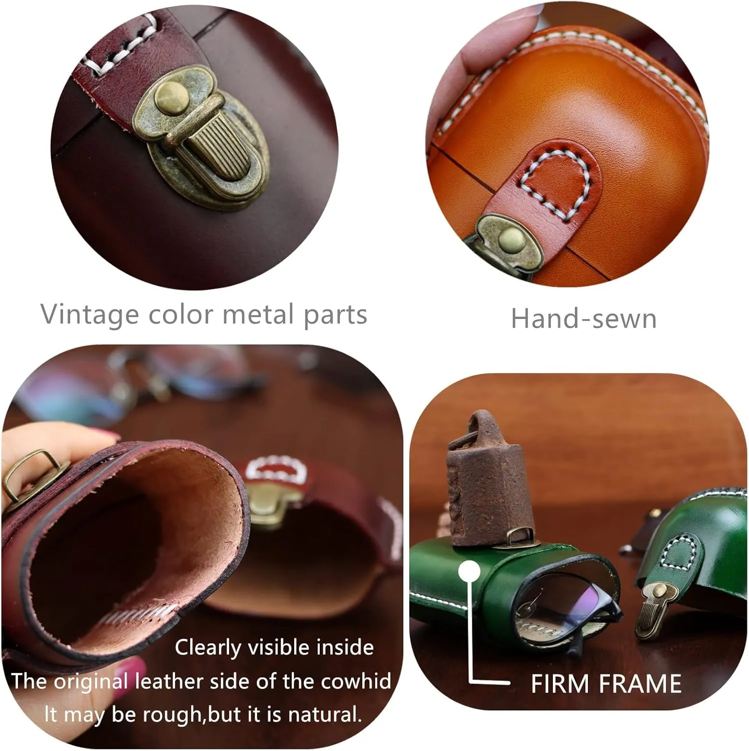 Leather Eyeglass Case Hard Shell Retro Men And Women Sunglasses Nearsighted Glasses Locking clasp Protection Box